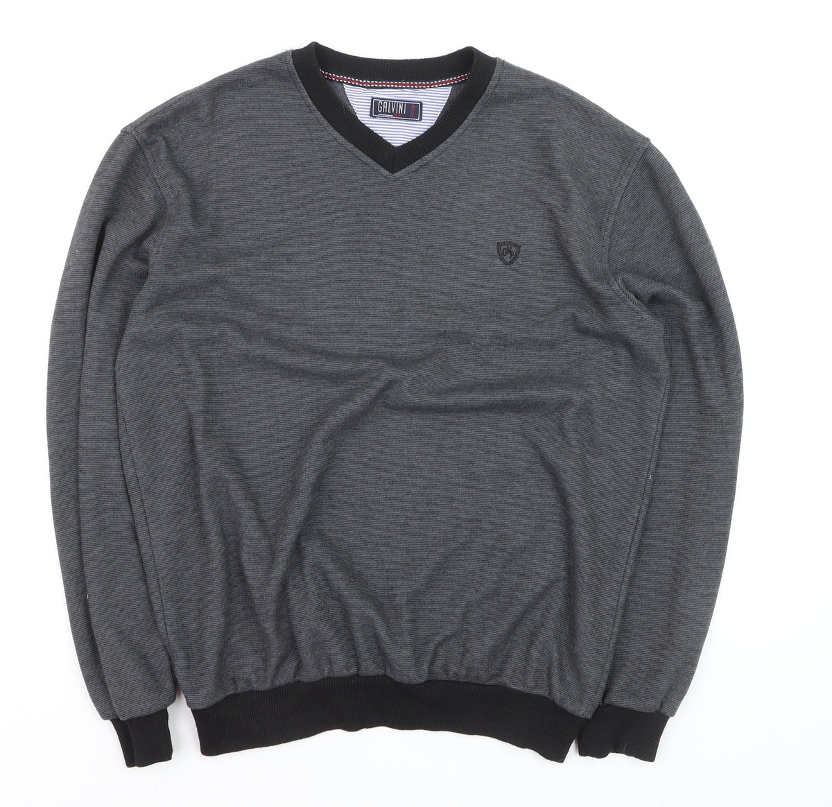 Back view of Galvini men’s grey xl v-neck jumper casual knitwear
