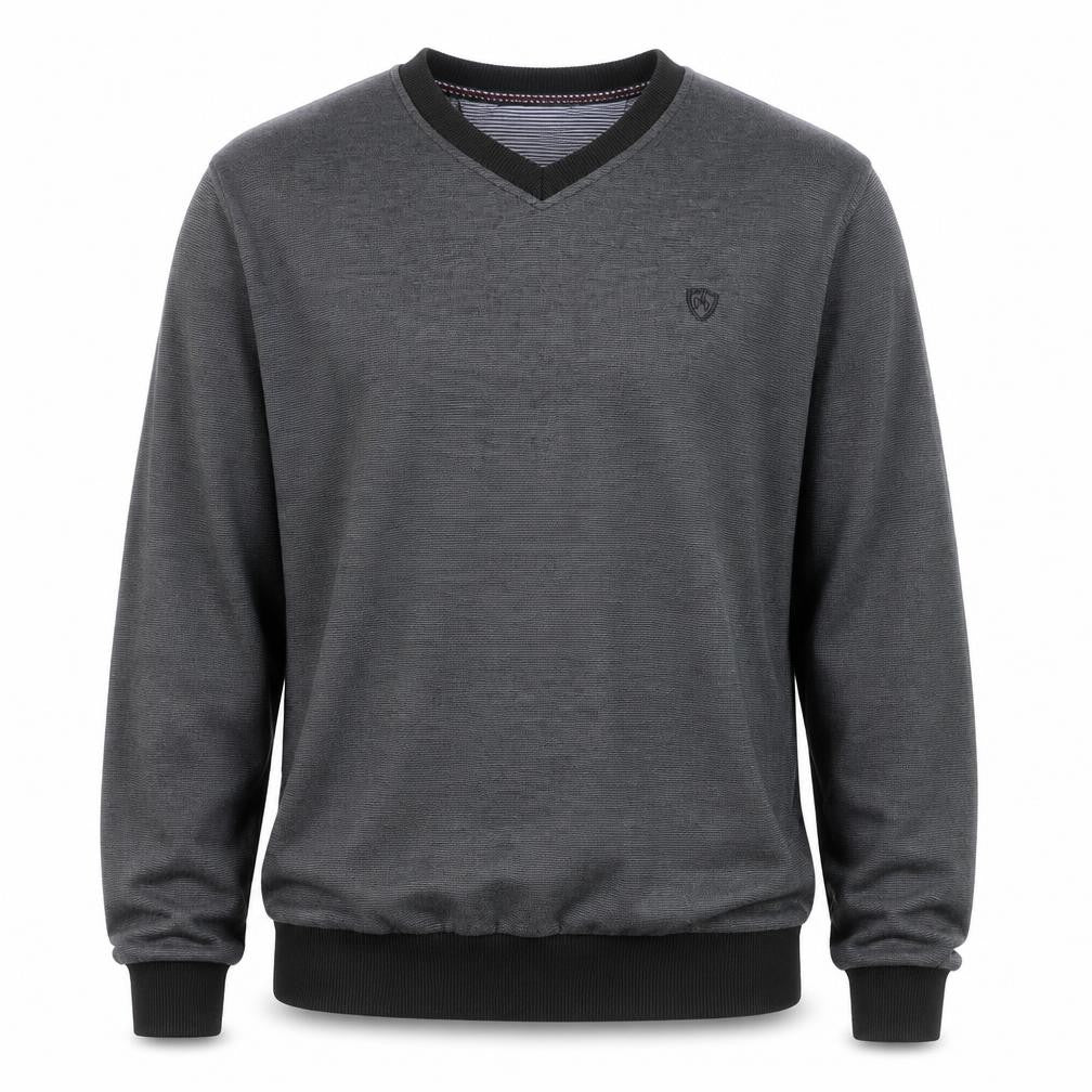 Front view of Galvini men’s grey xl v-neck jumper casual knitwear
