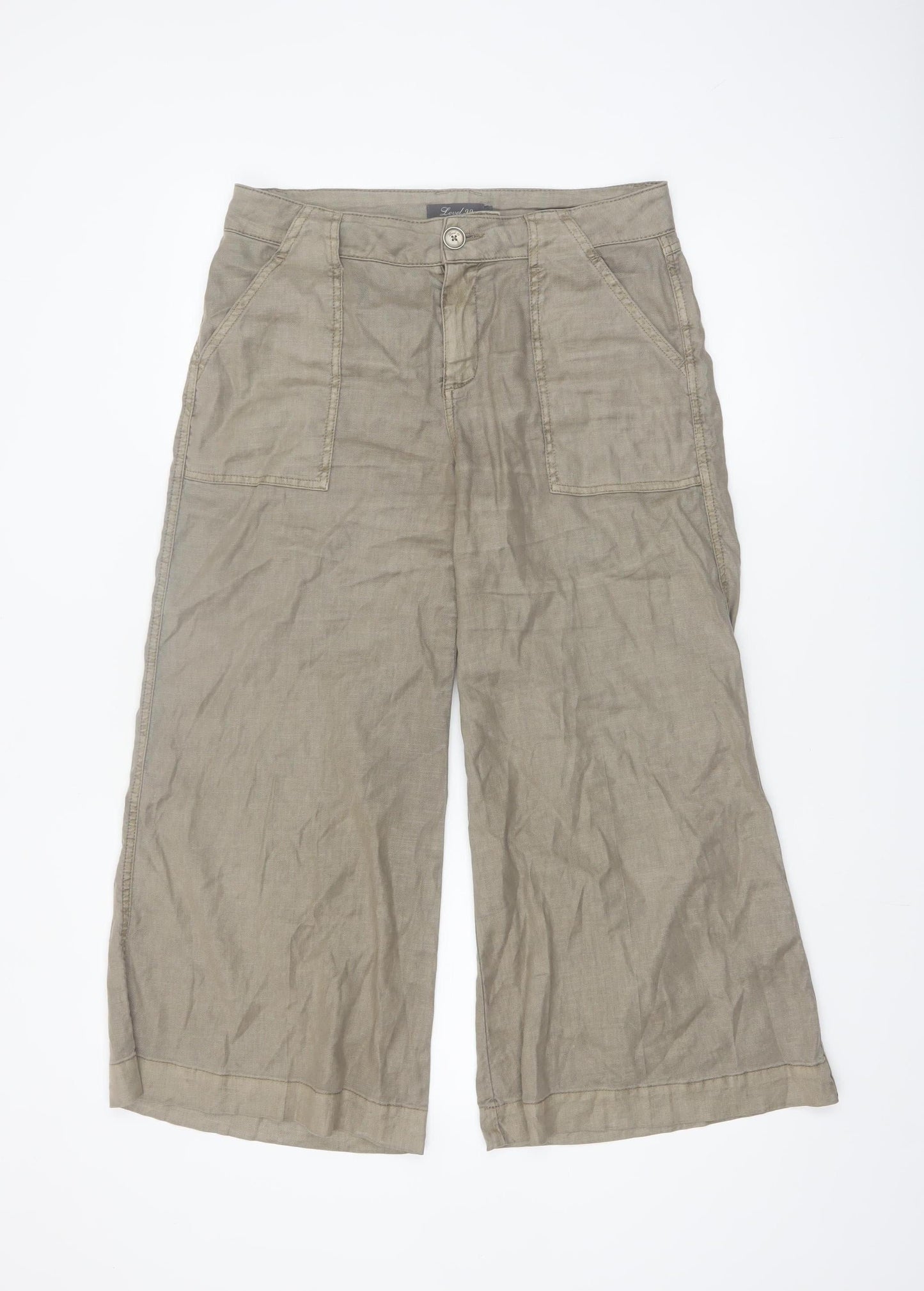 Level 99 Women’s Beige Linen Blend Wide-Leg Cropped Trousers Size 12