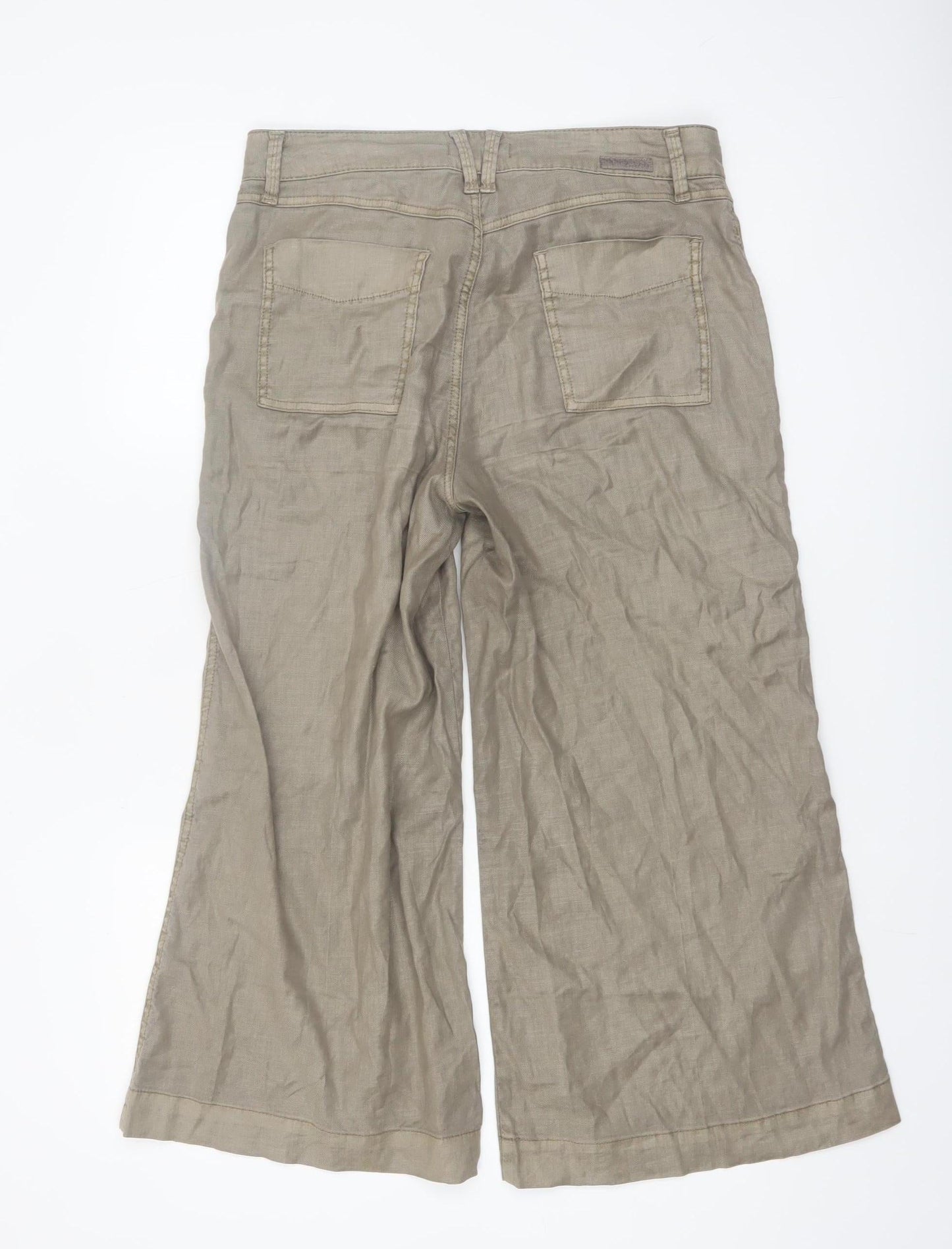 Level 99 Women’s Beige Linen Blend Wide-Leg Cropped Trousers Size 12