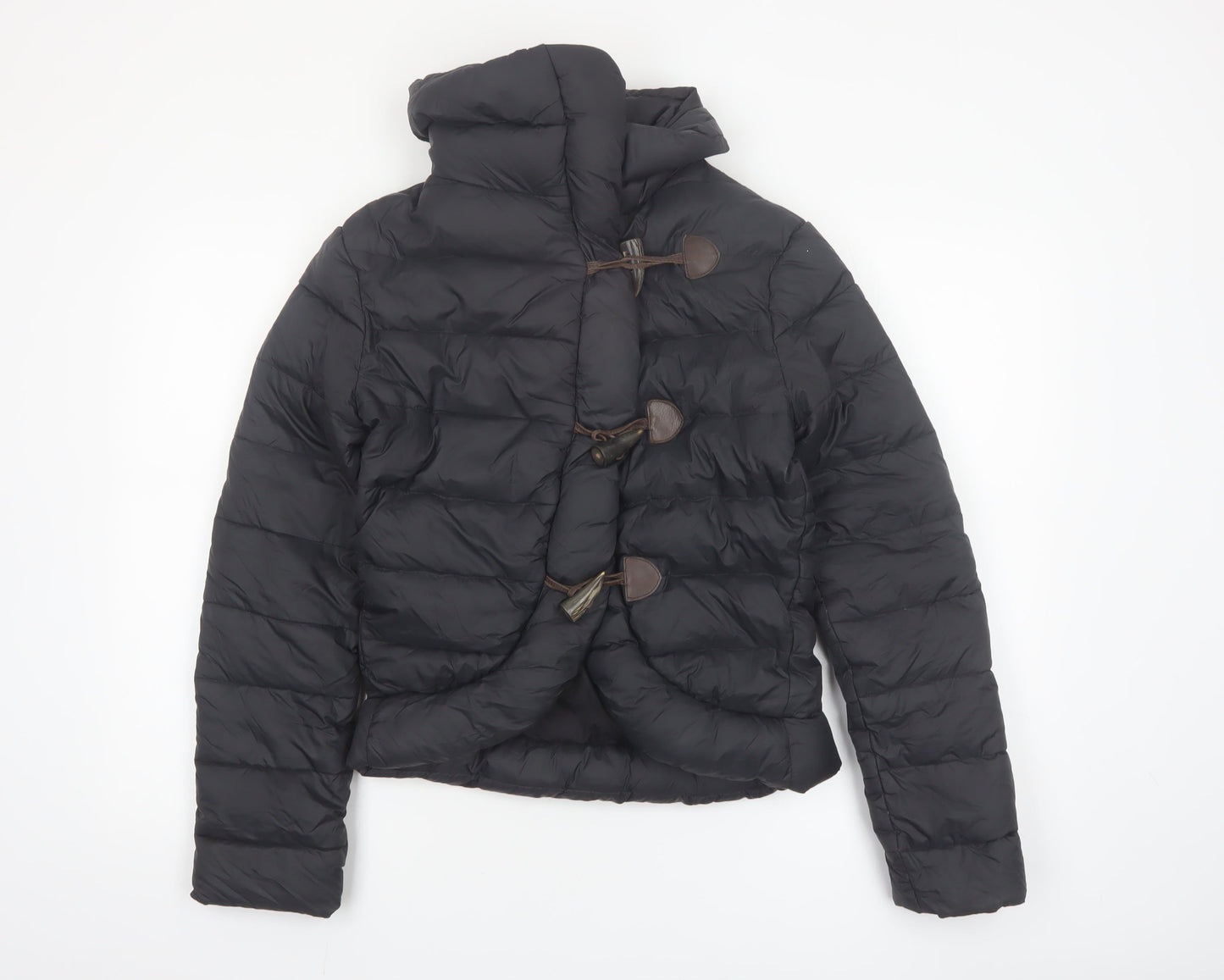 AllSaints Womens Black Puffer Jacket UK 6 Short Down Toggle Winter Coat