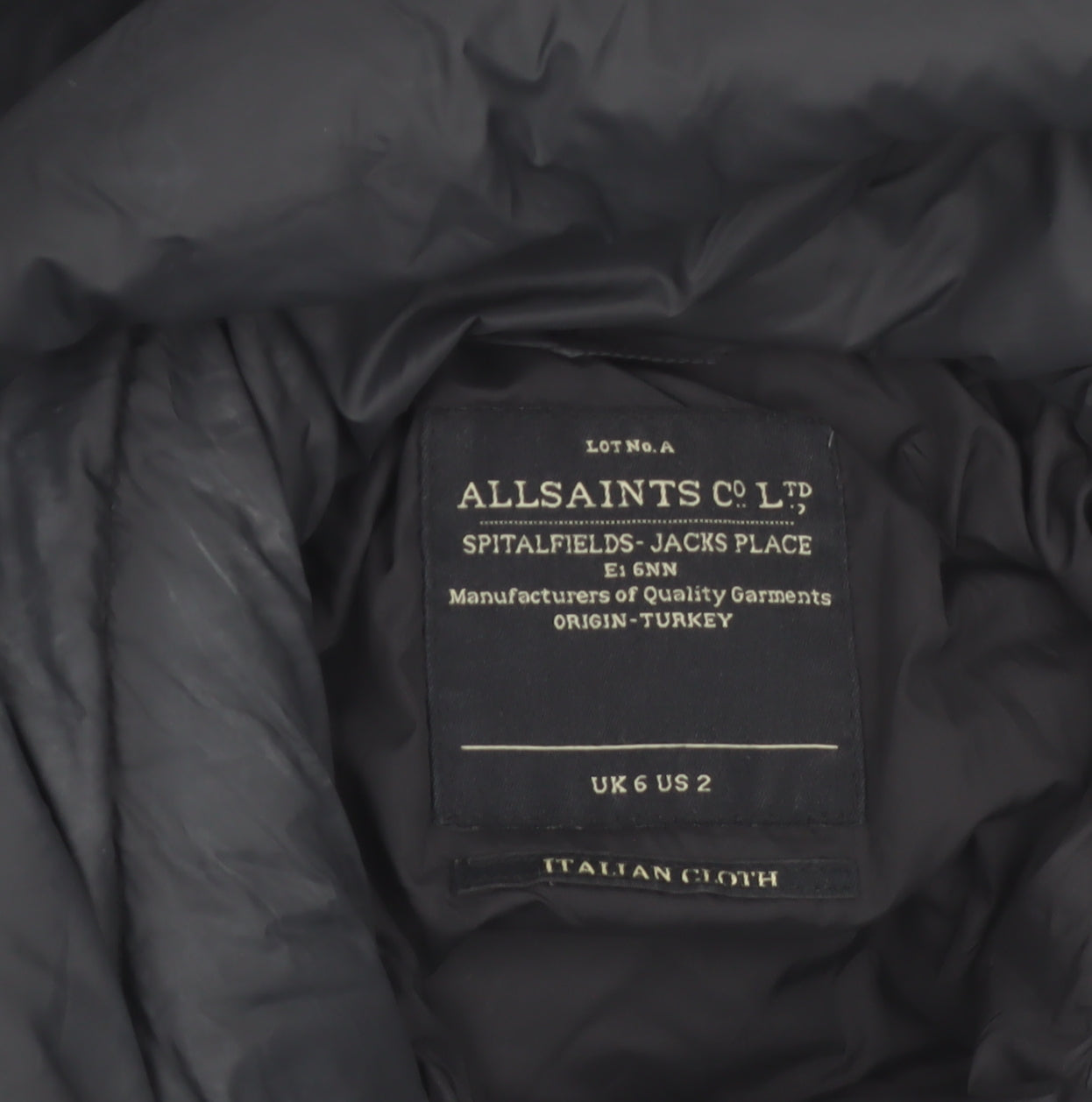 AllSaints Womens Black Puffer Jacket UK 6 Short Down Toggle Winter Coat