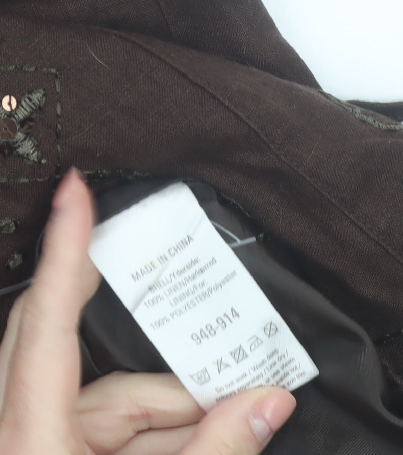 Next Womens Brown Linen Embroidered A-Line Skirt Size 14