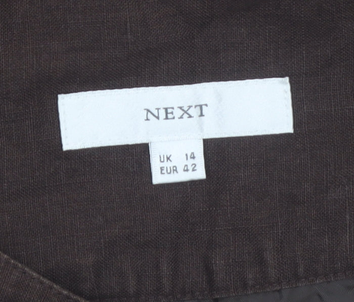 Next Womens Brown Linen Embroidered A-Line Skirt Size 14