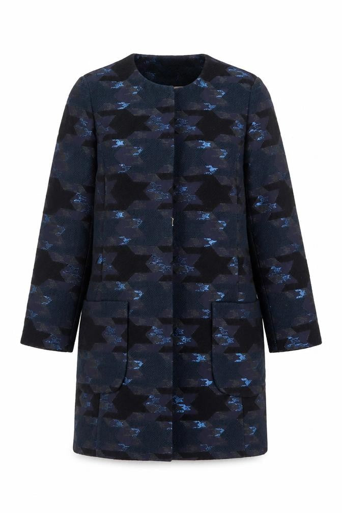The Fold Women's Blue Geometric Wool Blend Long Coat Size 6