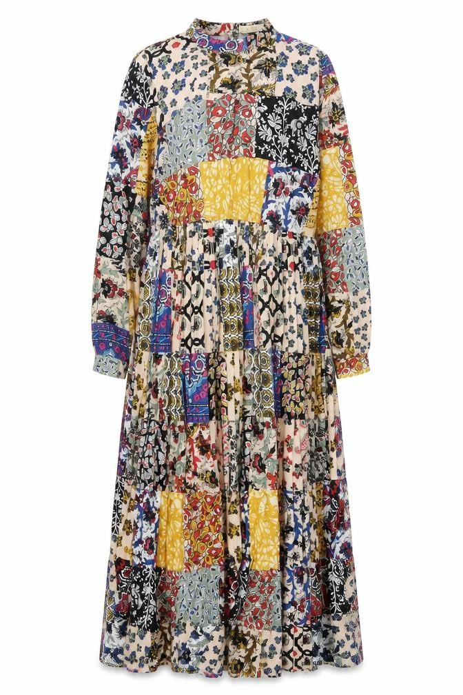 Exquiss's Women Multicoloured Midi A-Line Bohemian Patchwork Dress M