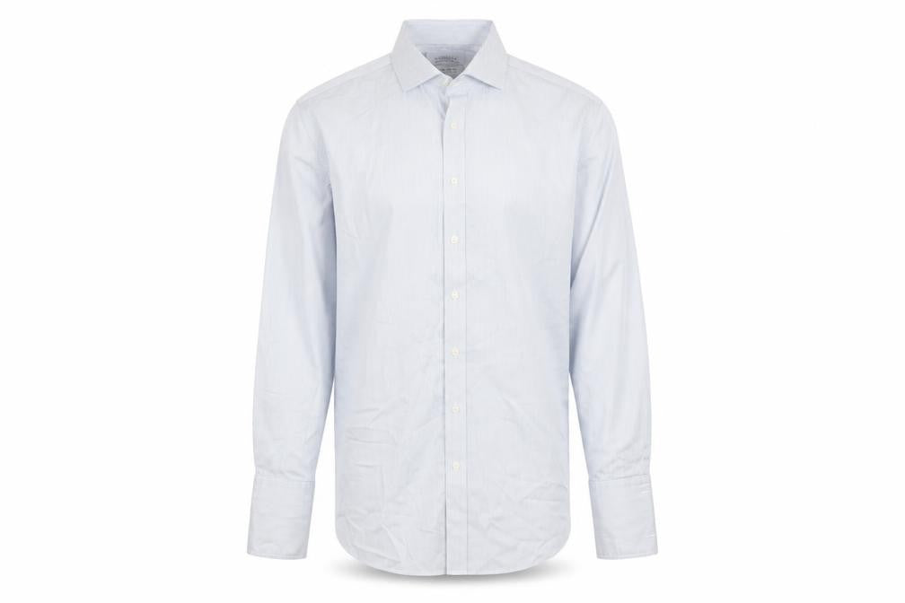 Charles Tyrwhitt Men's Blue Striped Slim Fit Non-Iron Cotton Shirt 18/46
