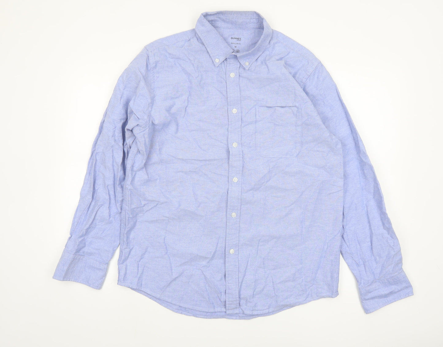 Dunnes Men Blue Cotton Regular Fit Long Sleeve Button-Up Shirt M