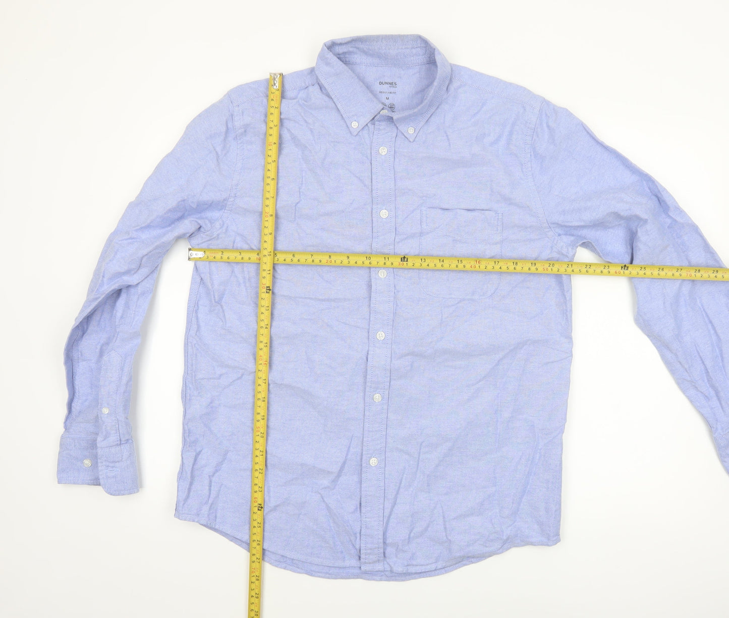 Dunnes Men Blue Cotton Regular Fit Long Sleeve Button-Up Shirt M