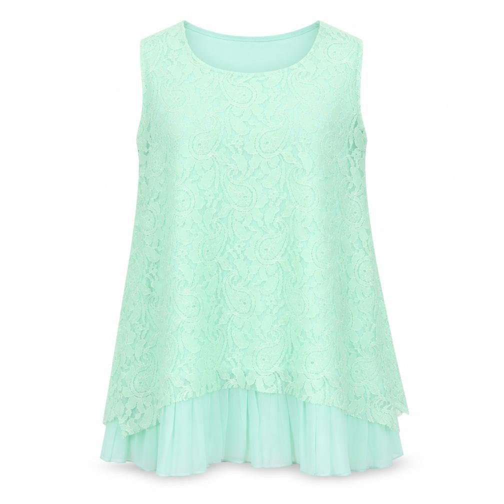 Sophie B Women Green Lace Tunic Blouse Size 14 Sleeveless