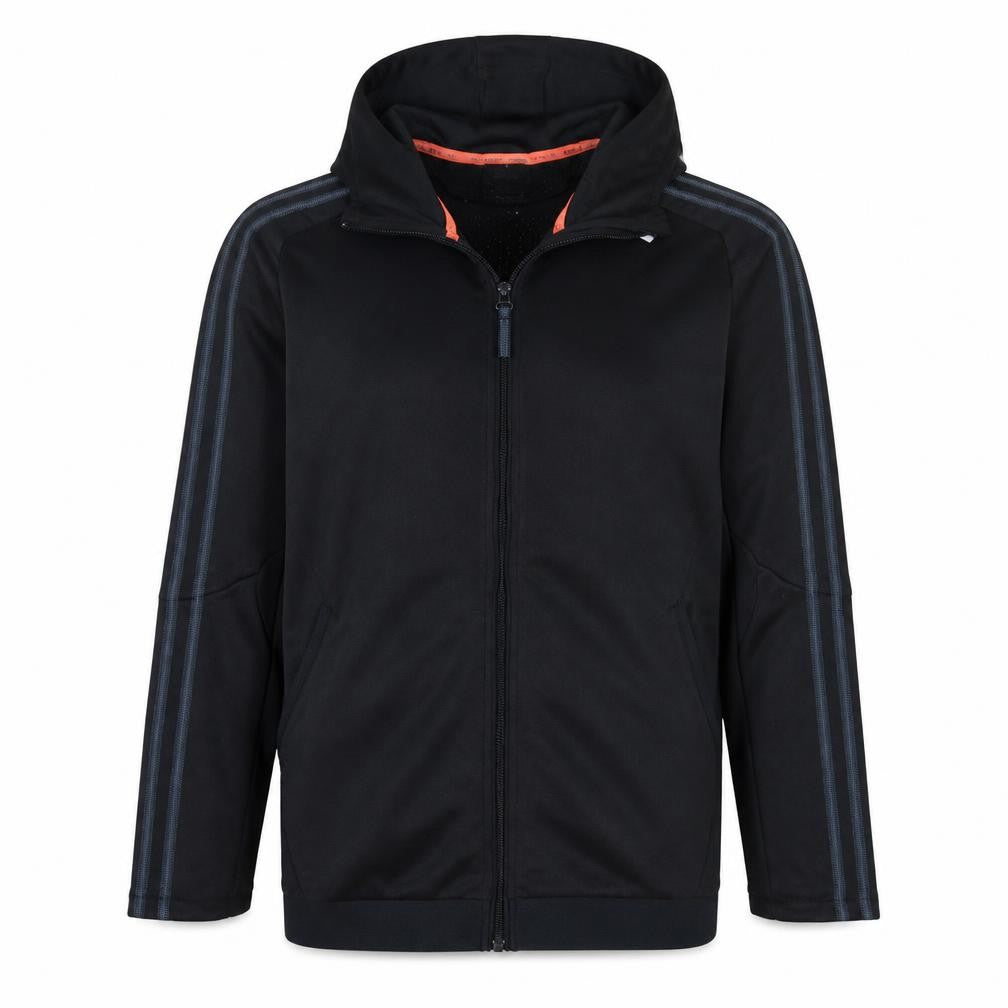 Front view of Adidas Men's Black Full Zip Hoodie, size M, Sportswear