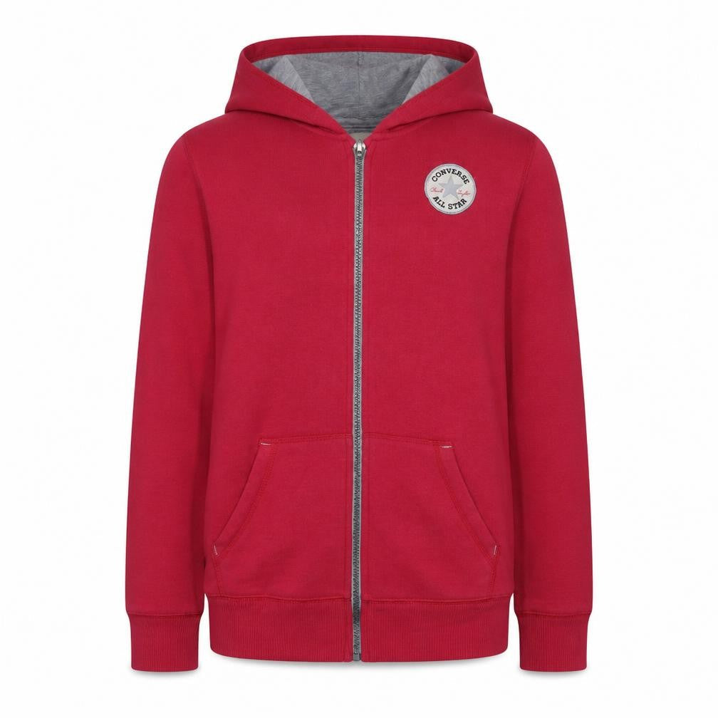 Front view of Converse girls’ red full zip hoodie xl 13-15 years cotton blend all star