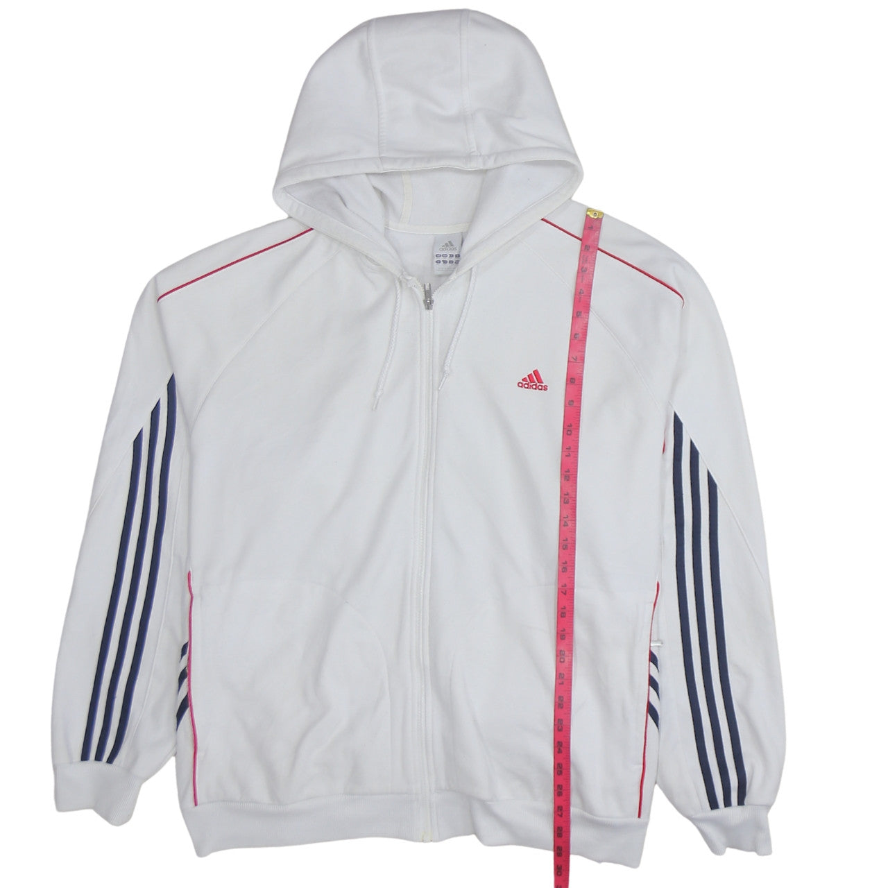 Adidas Men’s White 2XL Full Zip Hoodie with Logo Stripes