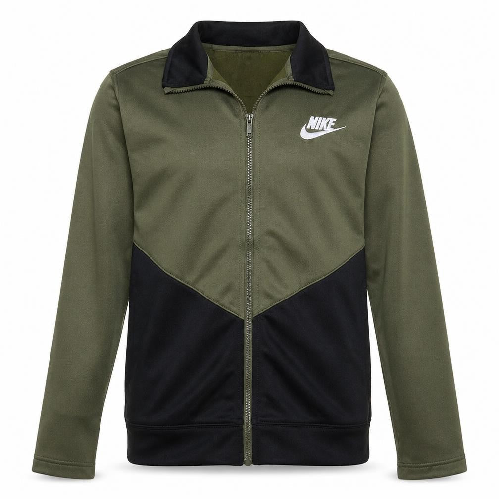 Front view of Nike boys’ khaki & black track jacket xl 158-170cm full zip activewear