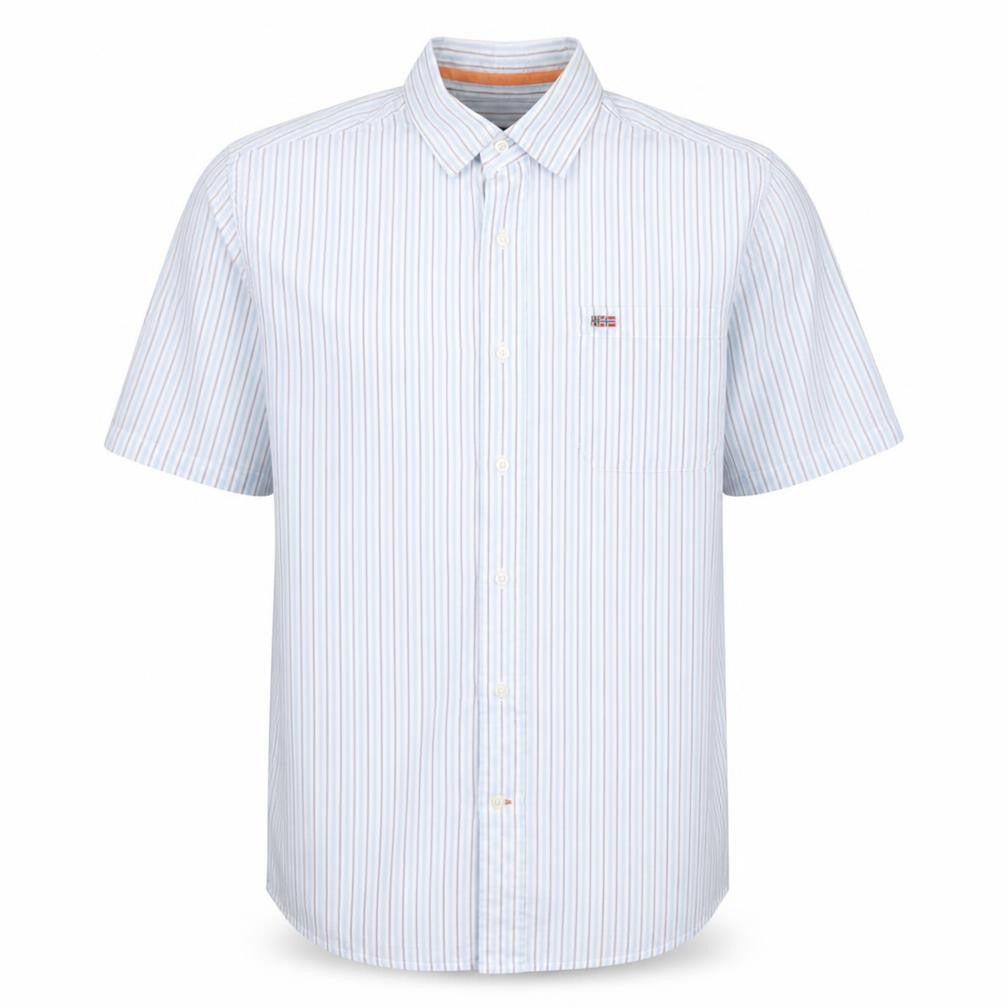 Napapijri Men Blue Striped Short Sleeve Button-Up Cotton Shirt L