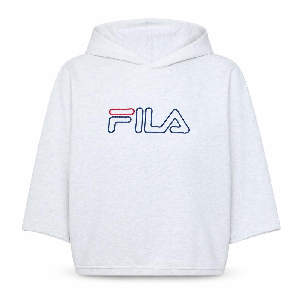 Fila Women Grey Pullover Hoodie Cotton Blend Logo Print M