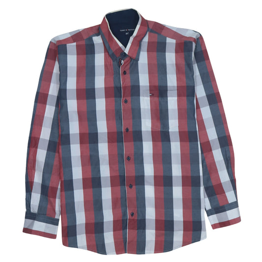 Tommy Hilfiger Men's Red Blue Check Long Sleeve Button-Up Shirt 2XL