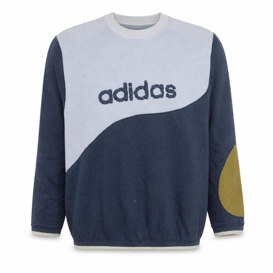 Adidas Mens Blue Colourblock Logo Sweatshirt Size L Vintage Pullover