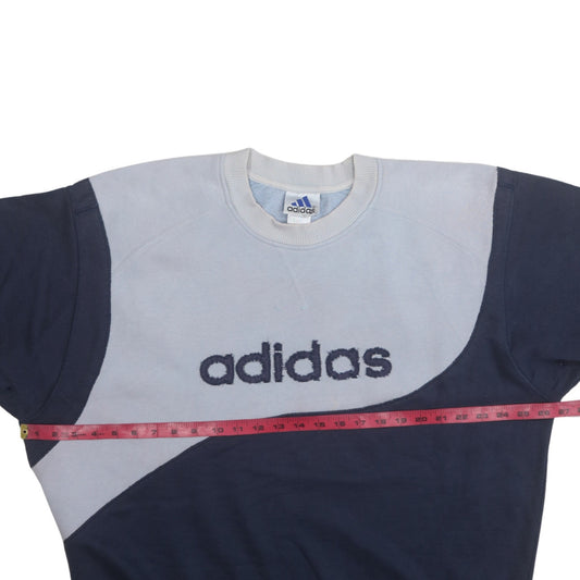 Adidas Mens Blue Colourblock Logo Sweatshirt Size L Vintage Pullover