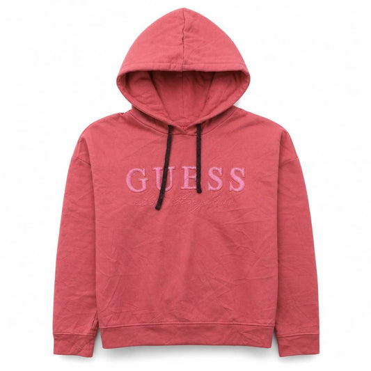 GUESS Womens Pink Pullover Hoodie XS Logo Embroidered Casual