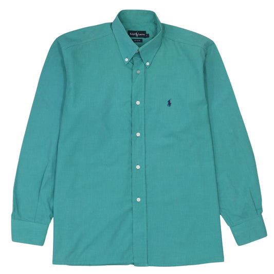 Ralph Lauren Men's Green Long Sleeve Button-Down Cotton Shirt L