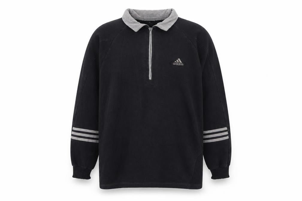 Adidas Mens Black M Henley 1/4 Zip Sweatshirt Vintage Sportswear