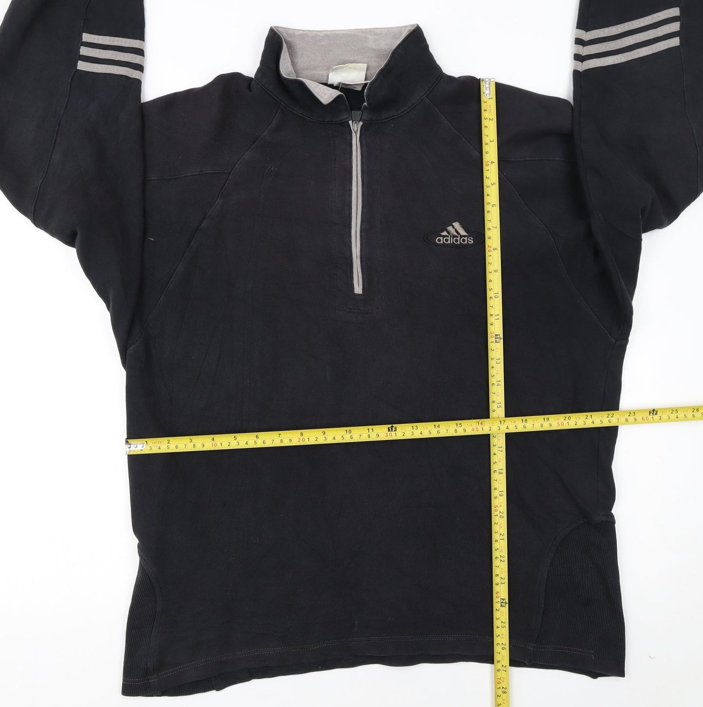 Adidas Mens Black M Henley 1/4 Zip Sweatshirt Vintage Sportswear