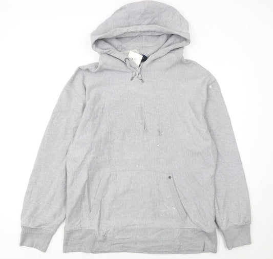 GAP Men's Grey Pullover Hoodie L Classic Logo Fleece Sweatshirt