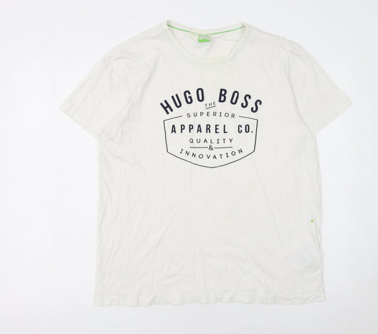 Hugo Boss Men's White Cotton Logo T-Shirt Size L Regular Fit