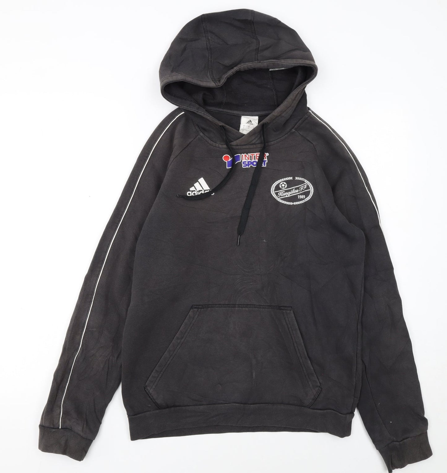 Adidas Men's Black Small Pullover Hoodie with Logo and Pouch Pocket