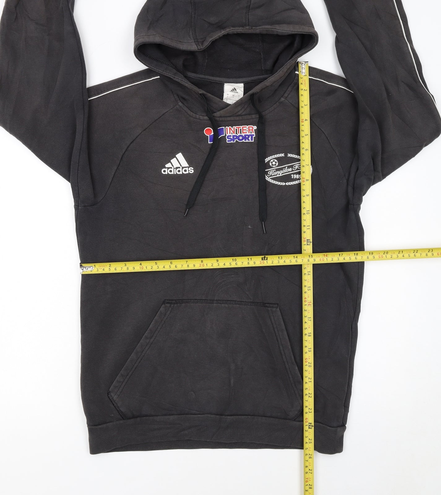 Adidas Men's Black Small Pullover Hoodie with Logo and Pouch Pocket
