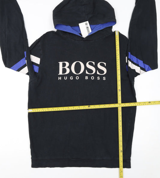 Hugo Boss Men’s Black XL Pullover Hoodie with Logo & Stripe Detail