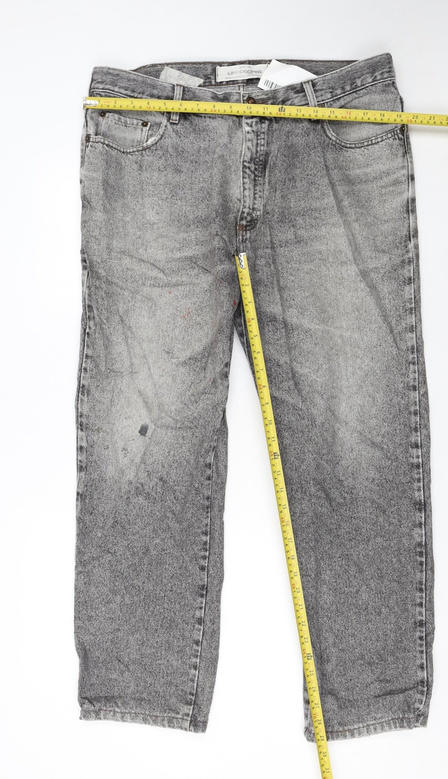 Lee Cooper Men's Grey Acid Wash Straight Jeans W40 L34