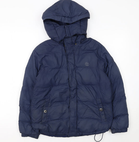 Timberland Boys Blue Hooded Puffer Jacket Size 12 Years
