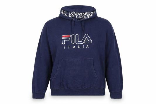 Fila Womens Navy Blue Pullover Hoodie L Cotton Blend Logo