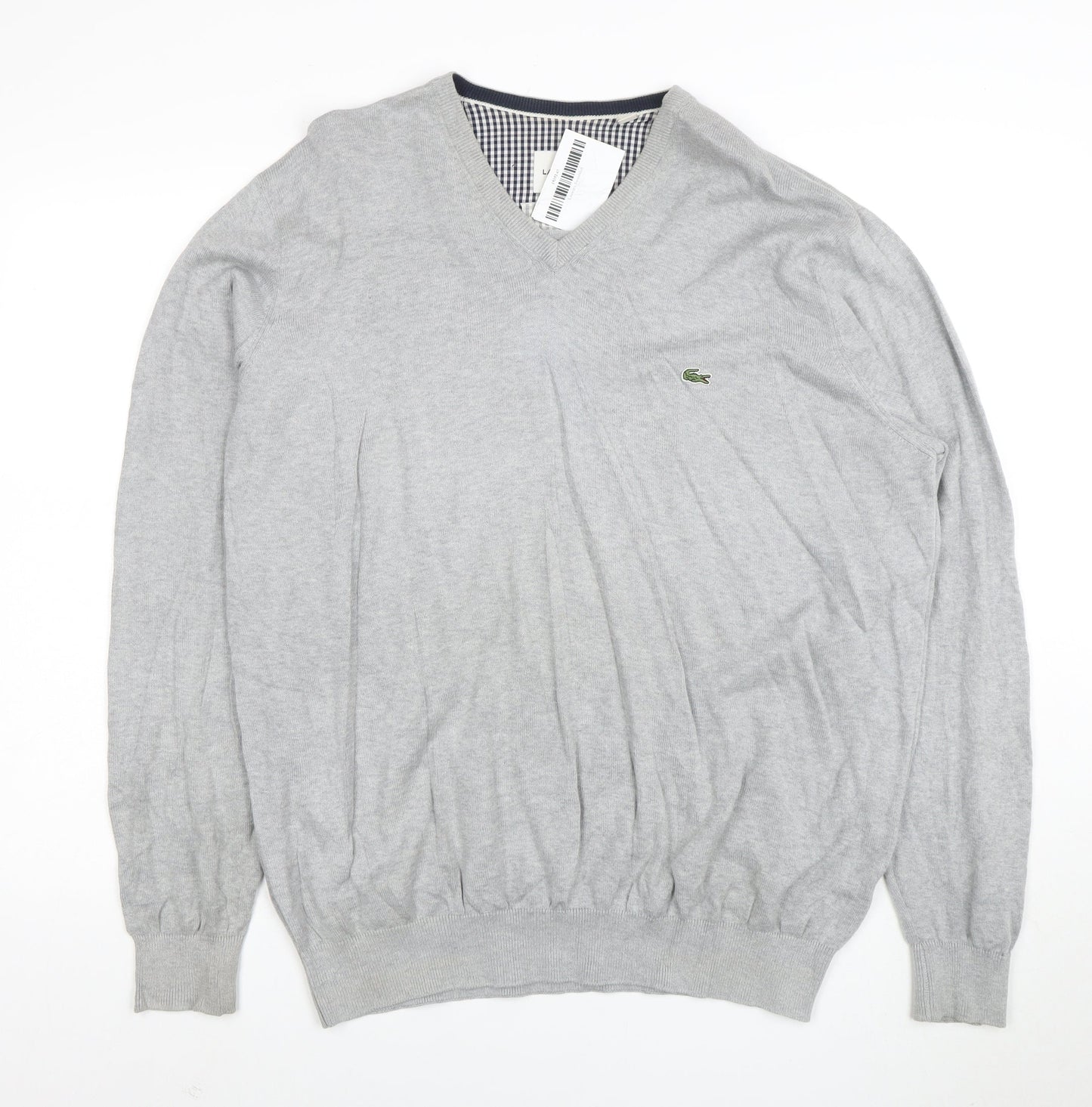 Lacoste Mens Grey Cotton V-Neck Jumper 2XL Regular Fit