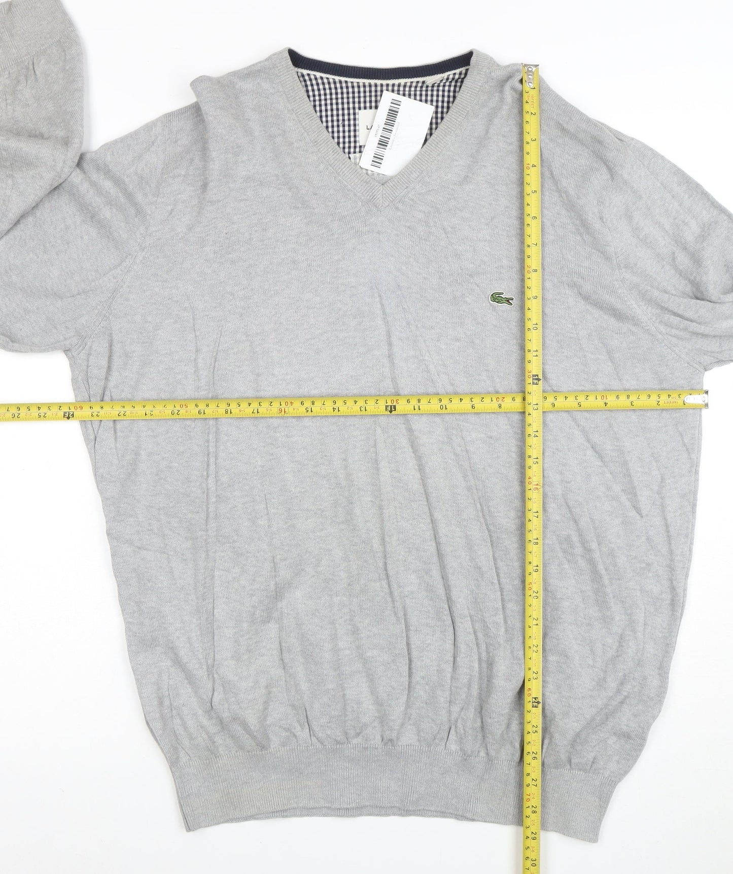 Lacoste Mens Grey Cotton V-Neck Jumper 2XL Regular Fit