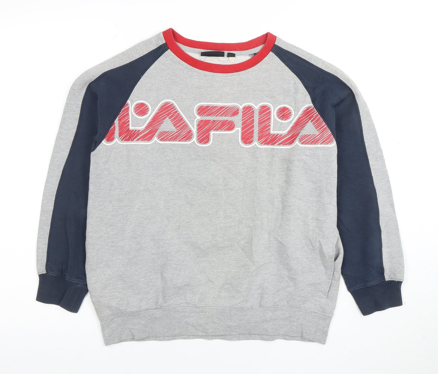 Fila Boys Grey Red Blue Logo Sweatshirt Size 14 Regular Fit Cotton Blend