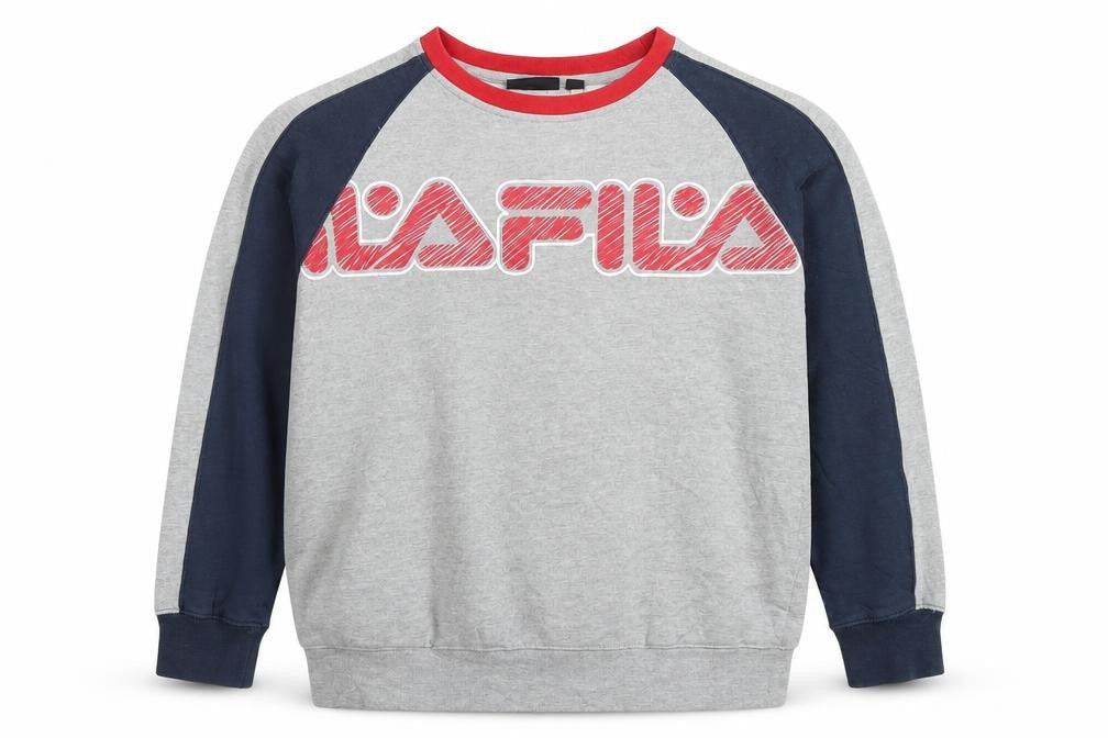 Fila Boys Grey Red Blue Logo Sweatshirt Size 14 Regular Fit Cotton Blend