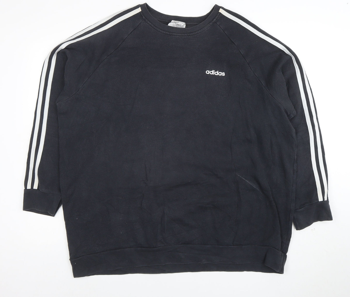 Adidas Women Black XL Pullover Sweatshirt 3-Stripes Logo Crew Neck