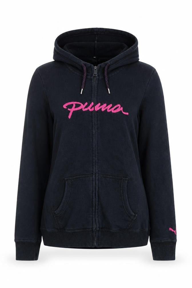 Puma Womens Black Full Zip Hoodie Size 12 Cotton Blend Sportswear