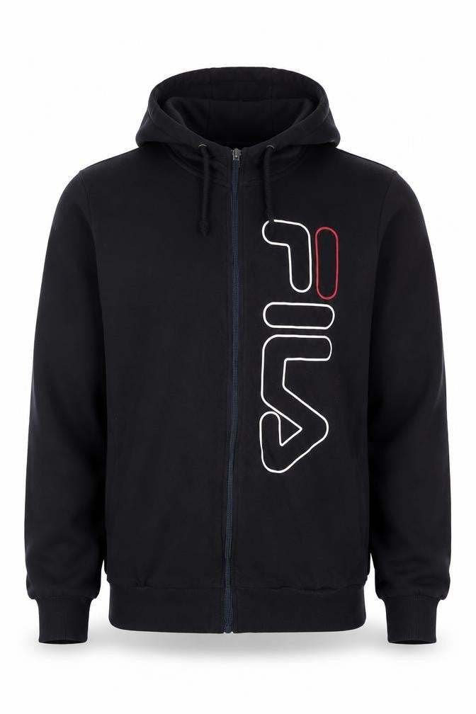 FILA Men's Black Full Zip Hoodie S Logo Fleece Sweatshirt