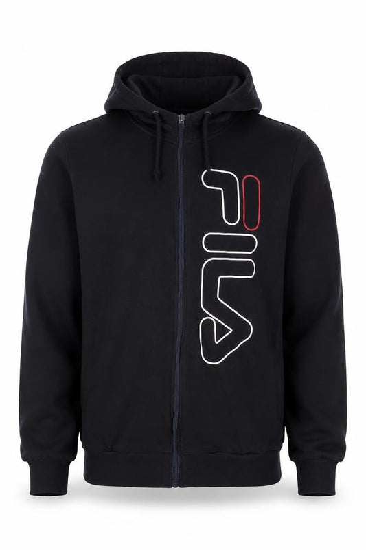 FILA Men's Black Full Zip Hoodie S Logo Fleece Sweatshirt