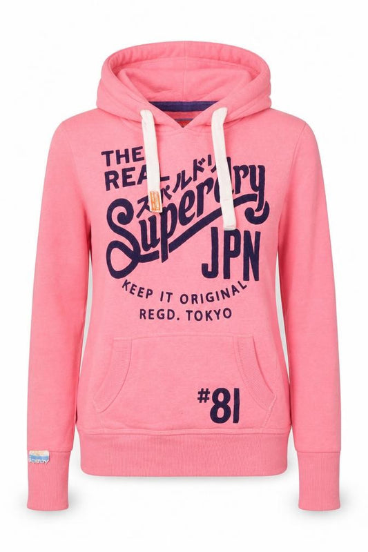 Superdry Womens Pink Pullover Hoodie XS Graphic Print #81