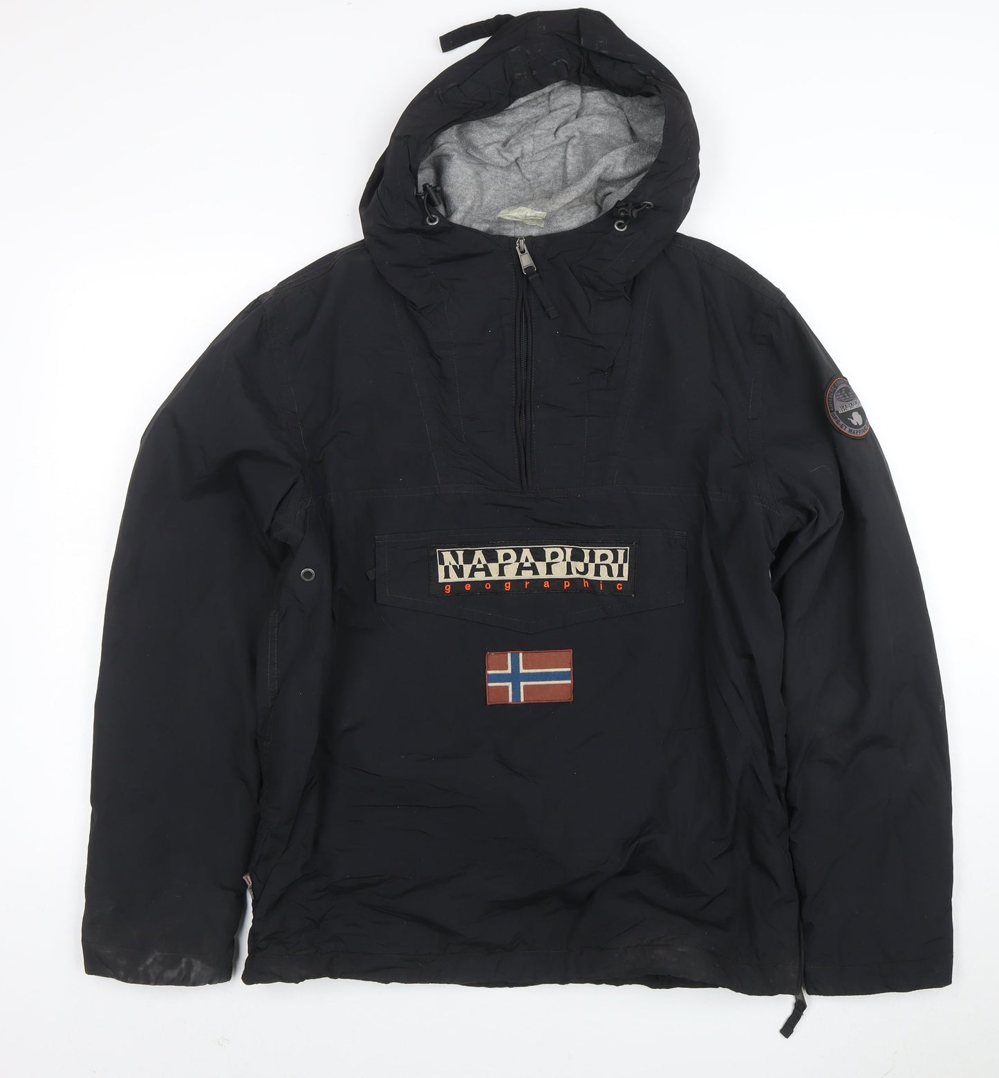 Napapijri Men's Black Small Hooded Anorak Jacket Polyester Lined Waterproof