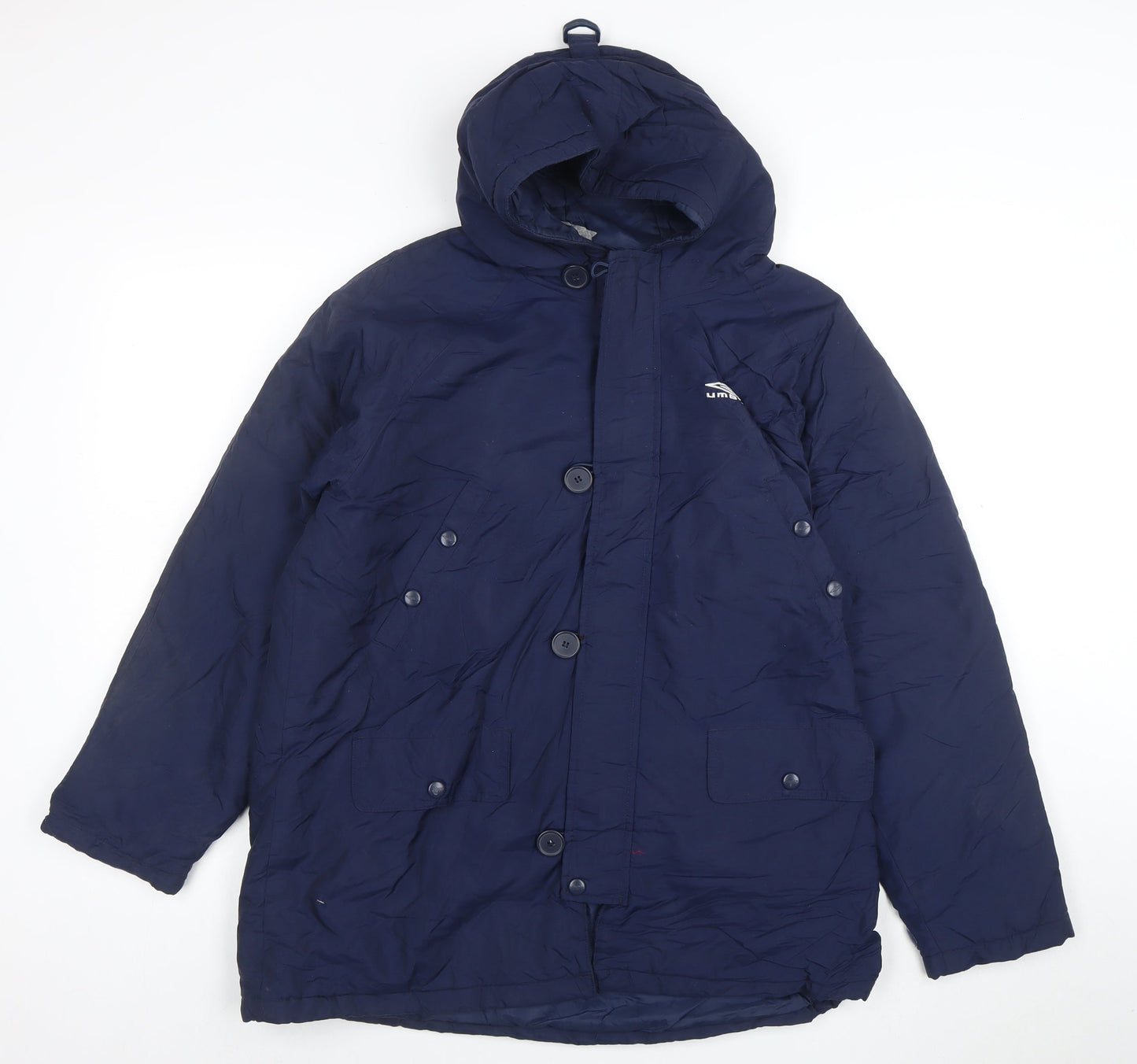 Umbro Boys Blue Hooded Parka Coat 12 Years Nylon Winter Lined Jacket