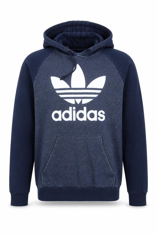 Adidas Mens Blue Pullover Hoodie Small Logo Fleece Sweatshirt