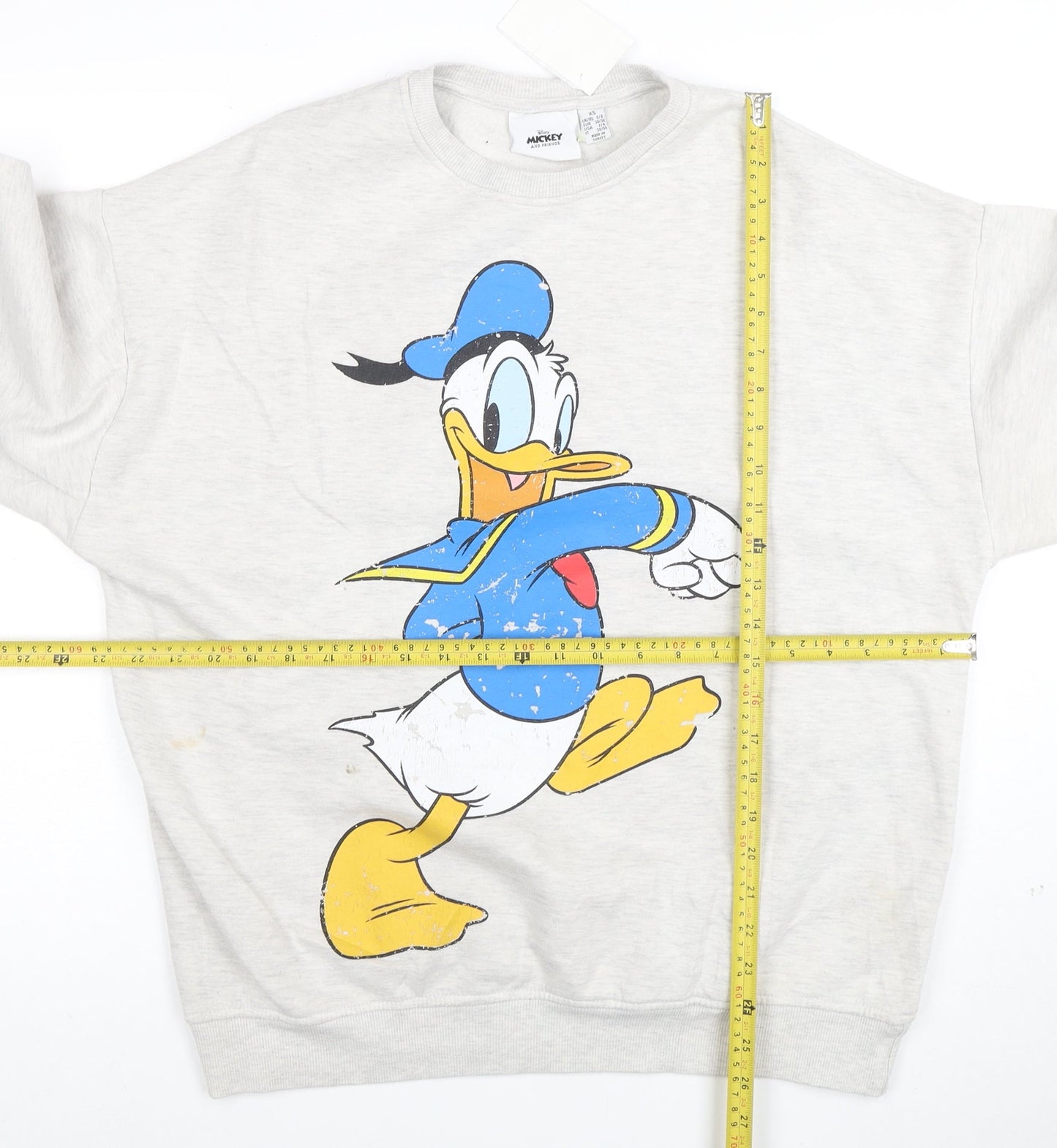 Disney Unisex Grey Donald Duck Graphic Pullover Sweatshirt XS