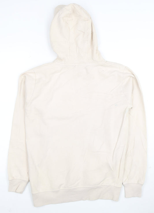 Ellesse Women Beige Pullover Hoodie UK 12 Logo Print Cotton Blend