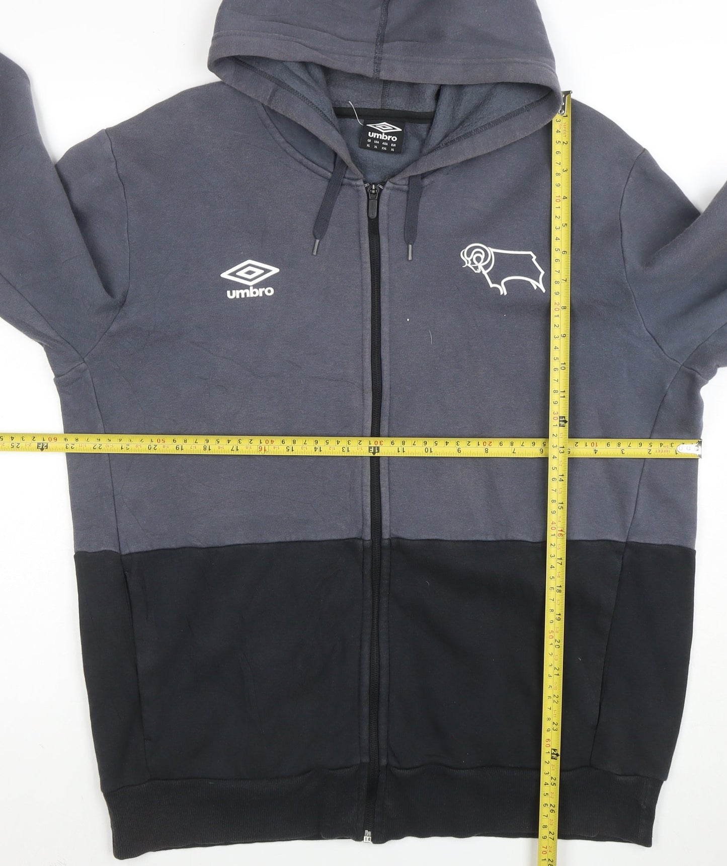 Umbro Mens Grey Black Full Zip Hoodie XL Derby County Logo